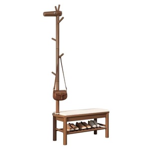 Banc à chaussures et porte-manteau intégrés en forme de cerf en bois massif pour entrée, avec rangement pour chaussures, pour usage domestique. - Product Image 3