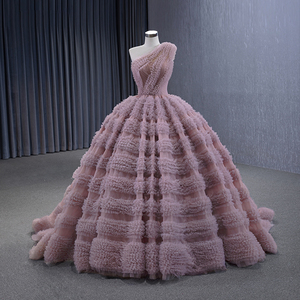 Intricate Shirred <b>Prom</b> <b>Dress</b> One-Shoulder Sleeveless <b>Modest</b> Backless Layered Puffy Tulle Floor Length Party Gowns Rsm231133 - Product Image 5