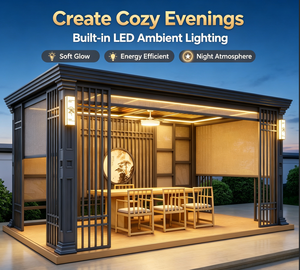 Gazebo Moderno <span class=keywords><strong>de</strong></span> Aluminio <span class=keywords><strong>de</strong></span> Lujo, Impermeable, Resistente a los Rayos UV, con Iluminación LED, Pantallas Retráctiles y Tamaño Personalizable - Product Image 3