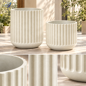 Maceta de Fibra de Vidrio Blanca con Diseño Acanalado, Jarrón Cilíndrico Decorativo para Hogar u Oficina - Product Image 4