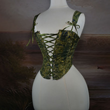 Corset <span class=keywords><strong>vert</strong></span> à motif floral pour femmes avec bretelle à nouer sur le devant et à lacets <span class=keywords><strong>Bustier</strong></span> d'entraînement vintage à la taille - Product Image 4