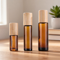 Flacon roll-on en verre avec applicateur de crème et bouchon en bambou, idéal pour le rouge à lèvres, la crème pour les yeux, l'emballage de produits cosmétiques, parfait pour les voyages, la maison et le bureau.