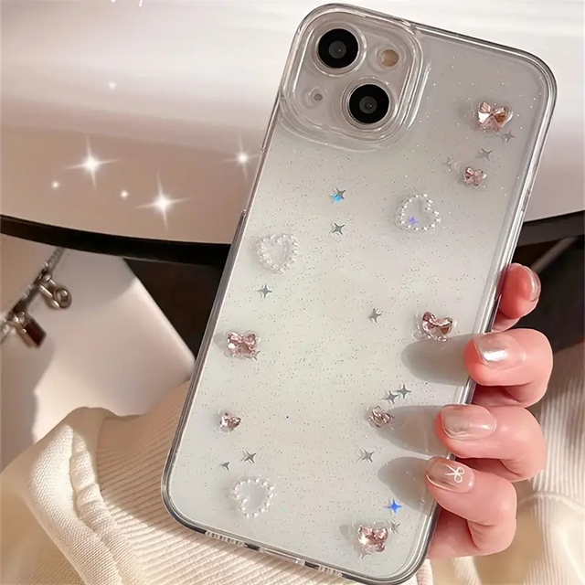 Luxury 3D Butterfly Case for Iphone 15/14/13/12/11 Pro Max Ins Epoxy Glitter Love Heart Pearl Clear Soft Star Sequin Shell