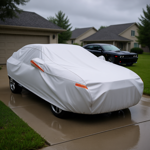 Housse de voiture imperméable sur mesure pleine grandeur pour Dodge Challenger, protection toutes saisons, fermeture éclair argentée, doublure en coton, housse anti-poussière - Product Image 2