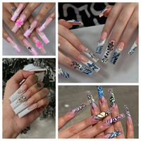 Faux ongles à presser faits main en acrylique, longs et rectangulaires, vente en gros d'usine