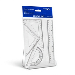 Lot de 4 règles en plastique de 20 cm pour étudiants : <span class=keywords><strong>règle</strong></span> droite, équerres et rapporteur pour le dessin scolaire - Product Image 2