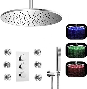 Sistema de Ducha Termostático de Latón Cromado Pulido, Totalmente Metálico, de Gran Flujo, Empotrado, con Cabezal de Ducha de Lluvia LED de 12 Pulgadas, Precio de Fábrica - Product Image 1