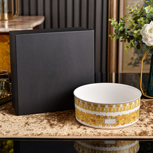 Luxury Baroque Floral Porcelain Bowl <b>Large</b> Gold Trim Ceramic Serving Bowl for Home Dinner Party Decor With <b>Gift</b> <b>Box</b> - Product Image 2