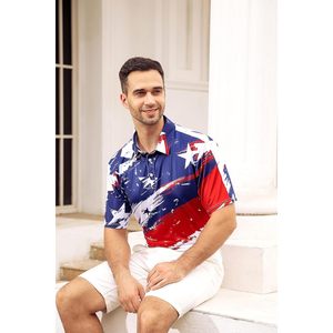เสื้อโปโลชายลายธงชาติอเมริกัน แห้งเร็ว แขนสั้น สำหรับวันชาติสหรัฐอเมริกา 4 กรกฎาคม - Product Image 6