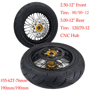 Ruota Super Motor da 12 Pollici 2.50-12 con Cerchio Anteriore, Pneumatico Stradale 90/90-12 e Ruota Posteriore 3.00-12 120/70-12, <span class=keywords><strong>Mozzo</strong></span> in Alluminio CNC - Product Image 1