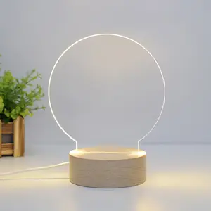 Grosir dasar kayu Oval bulat dengan papan tulis dapat dihapus kreatif DIY LED pesan Memo catatan akrilik papan tulis lampu