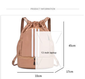 Sac à dos de sport imperméable personnalisé avec logo, sac à dos à cordon de serrage léger et portable en nylon avec poche zippée - Product Image 2