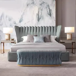 Modern Tatami Getuft Slaapkamermeubel Design Luxe Italiaans Lichtgroen Echt Lederen Kingsize Bed