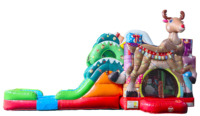 Château gonflable et toboggan gonflable de Noël avec Père Noël et rennes, thème Bonhomme de neige pastel