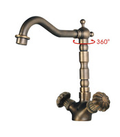Robinet de lavabo double poignée en laiton doré brossé antique, accessoire de salle de bain haut de gamme pour lavabo de toilettes et usage quotidien