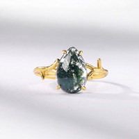 Cincin Batu Agate Hijau Alami Bentuk Ranting Berlapis Emas Perak S925 Dapat Diatur Ukurannya Terinspirasi Alam Hutan Boho Cincin Penyembuhan