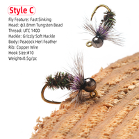 Mouches de pêche à la mouche en gros, tête en tungstène, grizzly hackle, jig nymph, euro flies, nymph humide, truite, basse, perche, leurre de pêche, appât