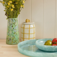 Pot à bougie cylindrique en grès écologique, imprimé UV, motif citron, fait main par un designer italien YG, pour décoration de Pâques