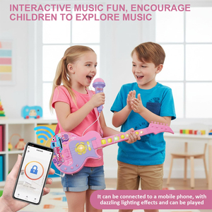 Guitare musicale pour enfants avec microphone, lumières cool et musique, <span class=keywords><strong>populaire</strong></span> pour les garçons et les filles, guitare karaoké - Product Image 3