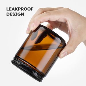 Pot en verre ambré de 8 oz à parois droites et forme ronde avec couvercle en fer blanc noir 70-400, logo personnalisé sérigraphié pour bougies - Product Image 4