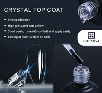 Fabricant professionnel 2026, vente en gros de top coat cristal, gel UV pour ongles, base ICE NOVA, nouveau produit