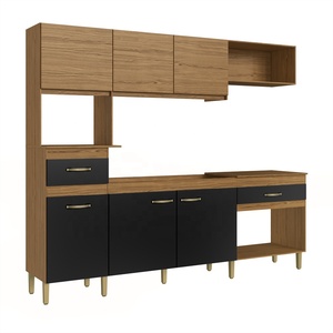 Mueble de Cocina Compacto de Estilo Moderno Decibel DB-CO2624 NP CLARA con 6 Puertas y 2 Cajones, Madera Contrachapada Natural/Negro - Product Image 1