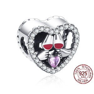 ファインS925スターリングシルバー赤ワインクリンキンググラスハートビーズチャーム女性用ギフトDIYブレスレットアクセサリー - Product Image 2
