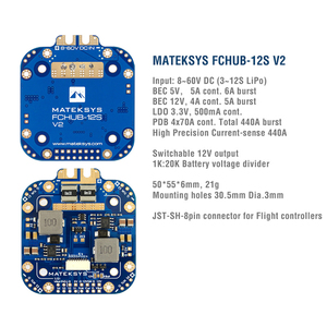 Carte de distribution d'alimentation Matek Mateksys FCHUB-12S V2 PDB et BEC 12V intégré avec capteur de courant 184A pour multicoptère RC - Product Image 3