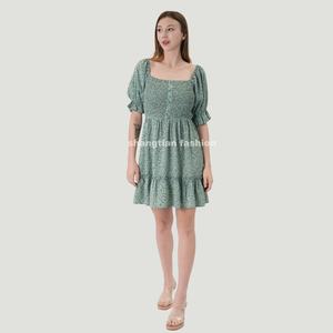 Vestido Casual de Lino Ecológico para Mujer con Encaje Bordado, Cuello Redondo, Color Sólido, Estilo Moderno - Product Image 1