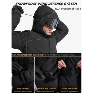 FOXA Men's <b>Waterproof</b> Ski <b>Jacket</b> Fleece Lined Hooded <b>Winter</b> Snowboarding Coat Breathable Windproof Taped Seams - Product Image 5