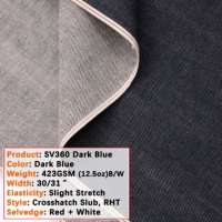 Tela Denim Selvedge de 12.5 oz, Ligeramente Elástica, Tela Denim Selvedge Cruda para Jeans, Tela Denim de Alta Calidad en Rollo, Azul Oscuro, Tejido Twill