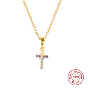 Collier avec pendentif croix en argent sterling S925 ROXI Fashion, zircon coloré, or 18 carats - Product Image 2