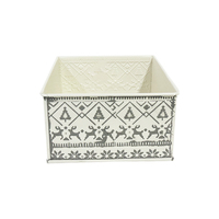 Bac de rangement vintage en métal rouge carré pour Noël, motif flocon de neige nordique, style ferme, pour table de Noël