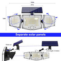 Lámpara Solar con Sensor de Movimiento para Exteriores, 3 Cabezales LED PIR 120COB, IP65 Impermeable, con Control Remoto a Batería, Panel Dividido, de Amanecer a Anochecer