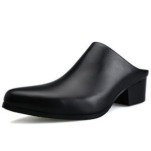 Baotou men's half-soled shoes top-grain cowhide men's <b>leather</b> <b>slippers</b> pointed toe trendy high-heeled <b>leather</b> shoes - Product Image 2