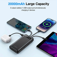 Chargeur portable ultra-fin 20000 mAh à charge rapide avec 4 câbles intégrés pour iPhone 17 16 15 14, Samsung et téléphones Android