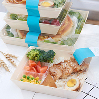 Plateau à emporter en bois biodégradable et écologique en PET, récipient alimentaire biodégradable pour gâteaux, pâtisseries et sushis