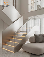 Rampe d'escalier en verre minimaliste moderne, rampe d'escalier en verre sans cadre, rampe d'escalier intérieure, design noir mat