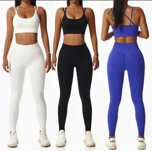 Custom High Stretchy Workout Athletic Suits 2PCS Seamless Yoga Compression Leggings Set Women Gym Fitness Sets