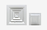 Diffuseur de plafond carré à 4 voies avec amortisseur et noyau amovible - Grille d'aération HVAC en aluminium
