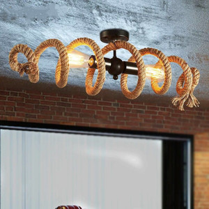 Lustre en corde de rotin doré, base d'ampoule E26, LED blanc chaud 3500K, hauteur réglable, plafonnier de salon, grand abat-jour rond - Product Image 1