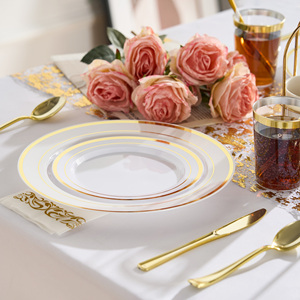 Kit de Vajilla Desechable para Fiestas, Platos para Cena, Platos para Ensalada, Vasos, Servilletas, Utensilios Elegantes, Ecológicos, Aptos para Microondas - Product Image 1