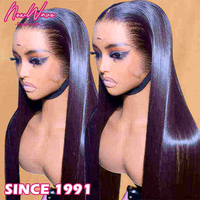 Wig Rambut Asli 40 Inch Tanpa Lem, Wig Frontal 13X6 Full HD Transparan, Wig Rambut India Alami untuk Wanita Kulit Hitam