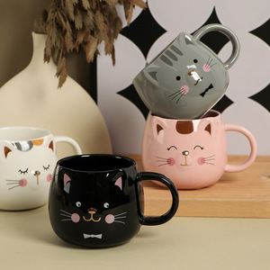 Cerâmica Gato Bonito Copo Branco/Preto Café Leite Canecas Dos Desenhos Animados Sorvete Açúcar Chá Sobremesa Sopa Escritório Casal Beber copos - Product Image 1