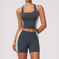 Ensemble de vêtements de sport pour femmes avec bandes contrastées sur les côtés, débardeur et short, vêtements de course à pied, de cyclisme, de gym, de fitness, de yoga