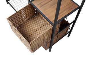 [BeNK] Perchero de Acero Negro con 2 Cajones y 5 Ganchos, Incluye Malla de Acero, Parte Superior e Inferior de Madera de Teca - Product Image 2