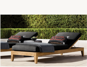 Chaises longues d'extérieur en teck massif de conception moderne artisanale verte avec coussin imperméable pour <span class=keywords><strong>jardin</strong></span>, patio, <span class=keywords><strong>piscine</strong></span>, hôtel - Product Image 2