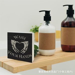 Letrero de Madera Estilo Gótico, Placa de Pino con Diseño 'Lava tus Manos', Decoración para Halloween - Product Image 3