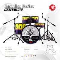 Batterie Beatello Maple Tree 522, qualité professionnelle, 5 pièces, instrument de musique pour adultes, kit de batterie jazz, comprend une cymbale