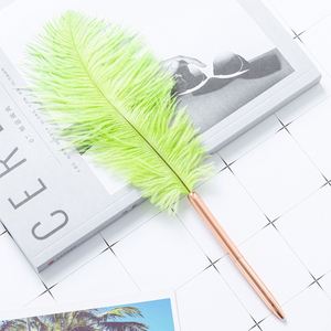 Vintage Ostrich <b>Feather</b> <b>Top</b> Twist Metal Ballpoint Pen, European Retro Plume Rotating Signature Pen Custom Logo - Product Image 5